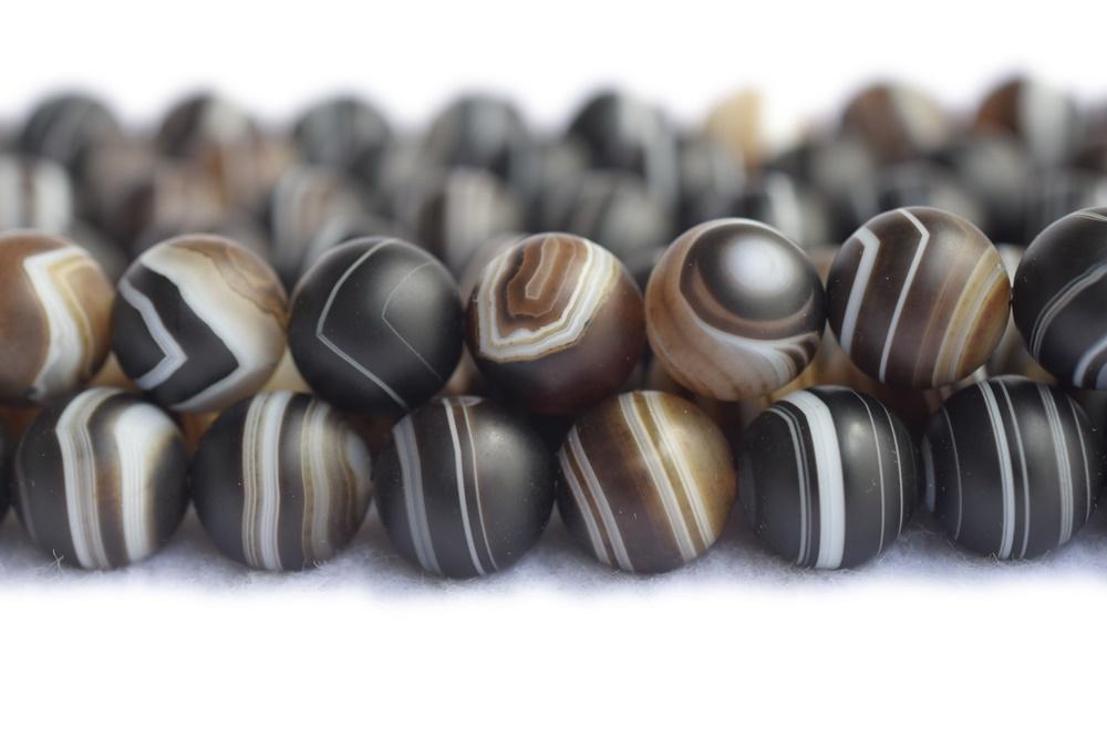 15.5" 10mm matte black Brown stripe Agate Round beads frosted Gemstone