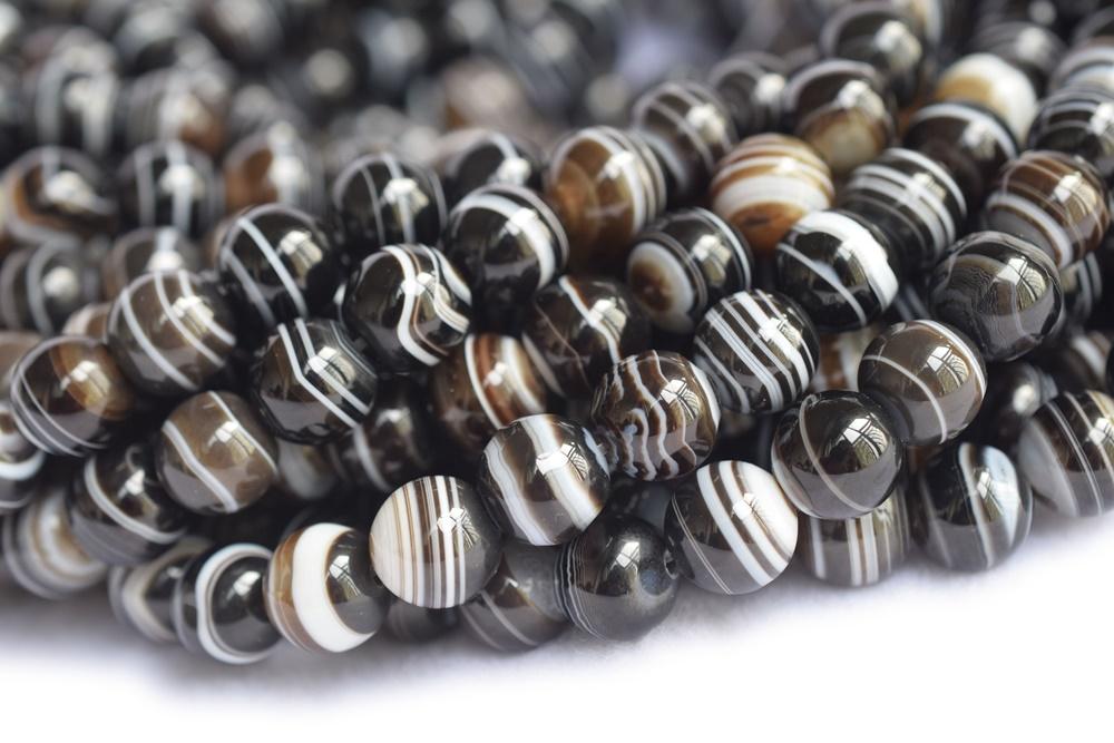 15.5" 10mm black Brown stripe Agate Round beads Gemstone