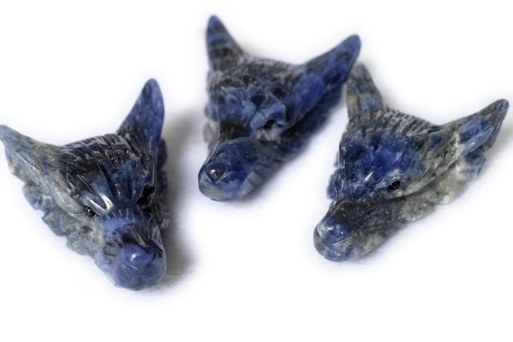1PC AAA 30x40mm Natural sodalite carving wolf head gemstone pendant