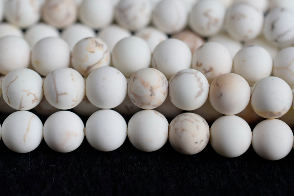 15.5" 8/10/12mm Natural Cream White howlite stone Matte round beads