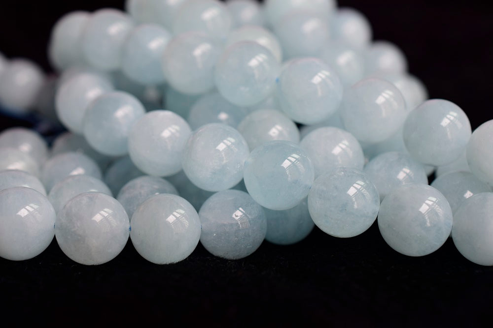 14/28PCS 14mm A Natural Aquamarine round beads, light milky  blue color gemstone A quality