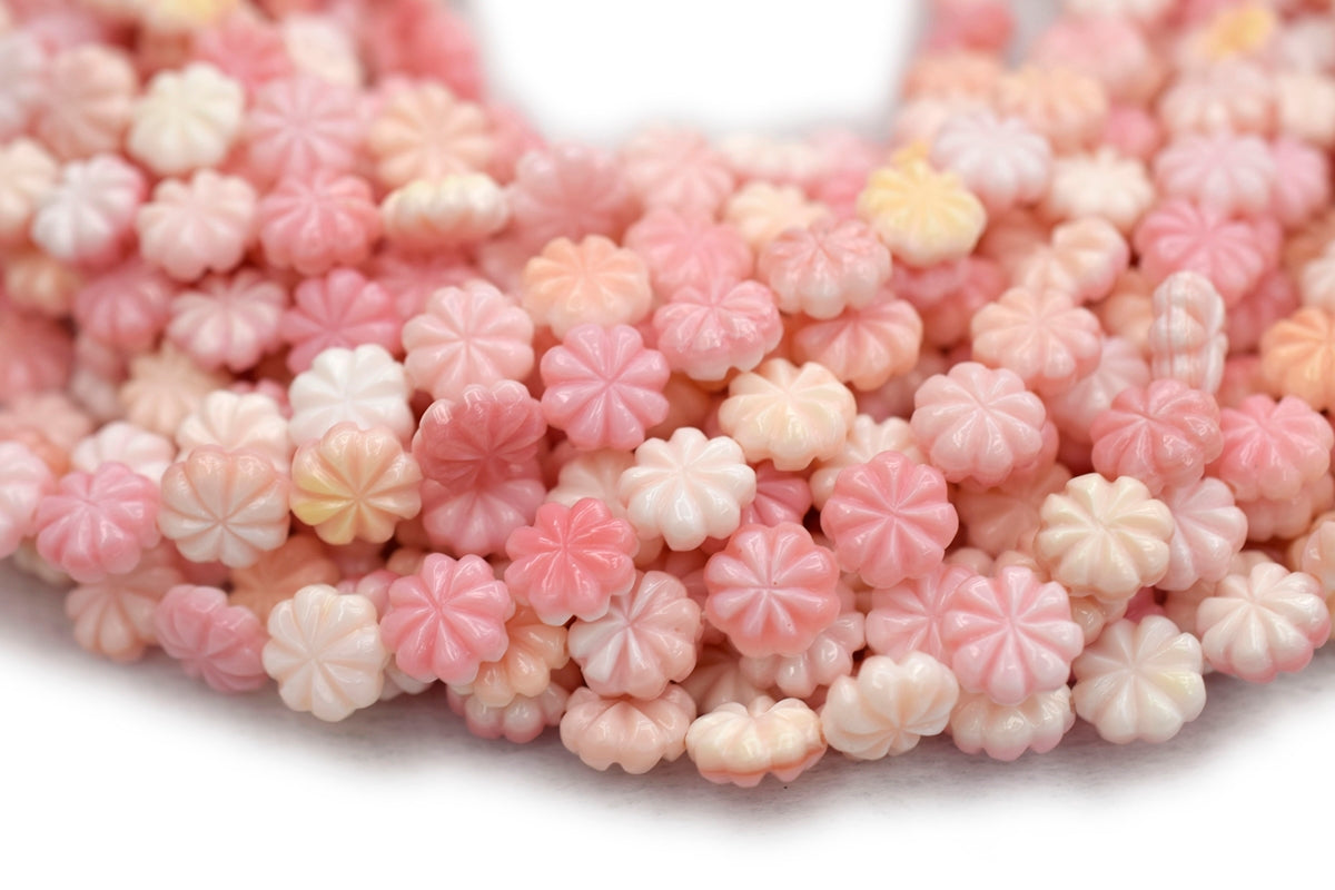 10pcs 10mm Natural pink queen conch shell Blossom Pumpkin flower beads