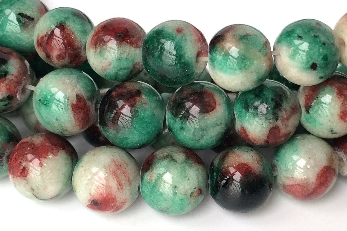 15.5" 8mm Dyed green red jade round jewelry beads supply X05