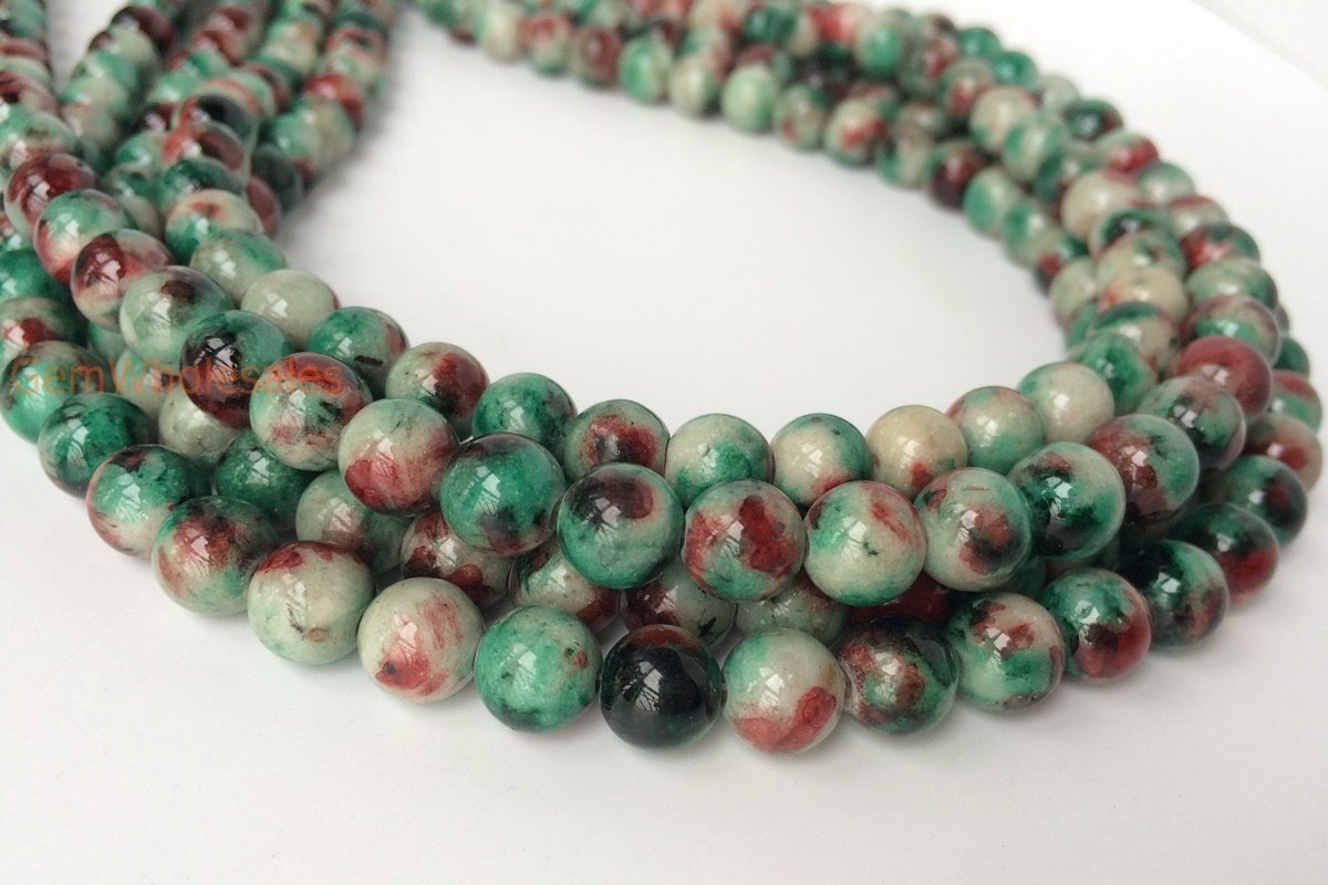 15.5" 8mm Dyed green red jade round jewelry beads supply X05