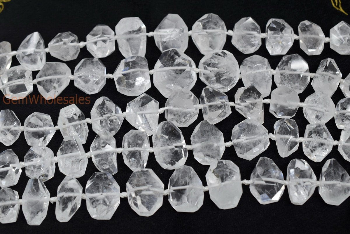 15“ 16x22mm~28x40mm Natural rock quartz big faceted nugget beads