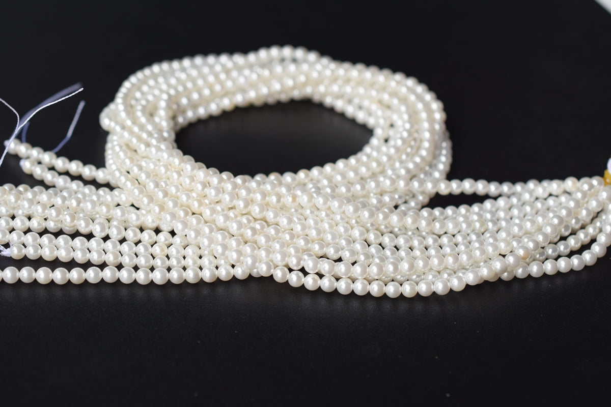 15.5" 4mm white Shell pearl round beads, shell core pearl