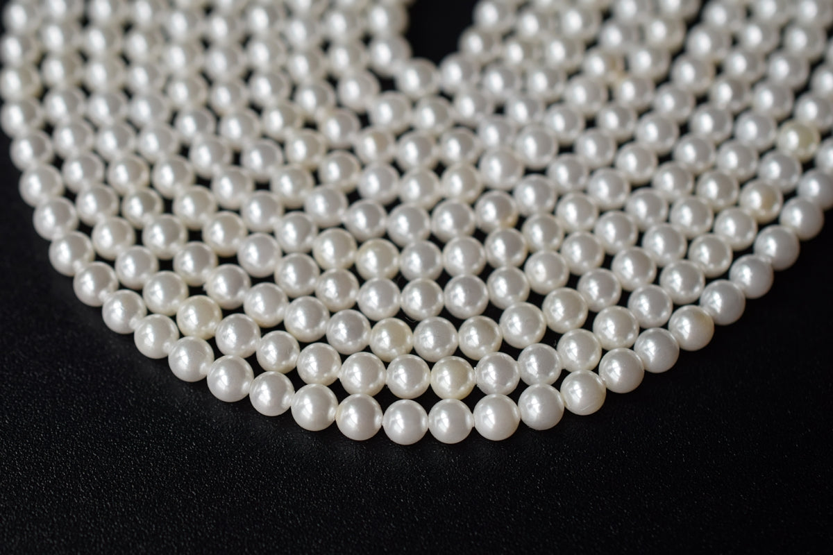 15.5" 4mm white Shell pearl round beads, shell core pearl