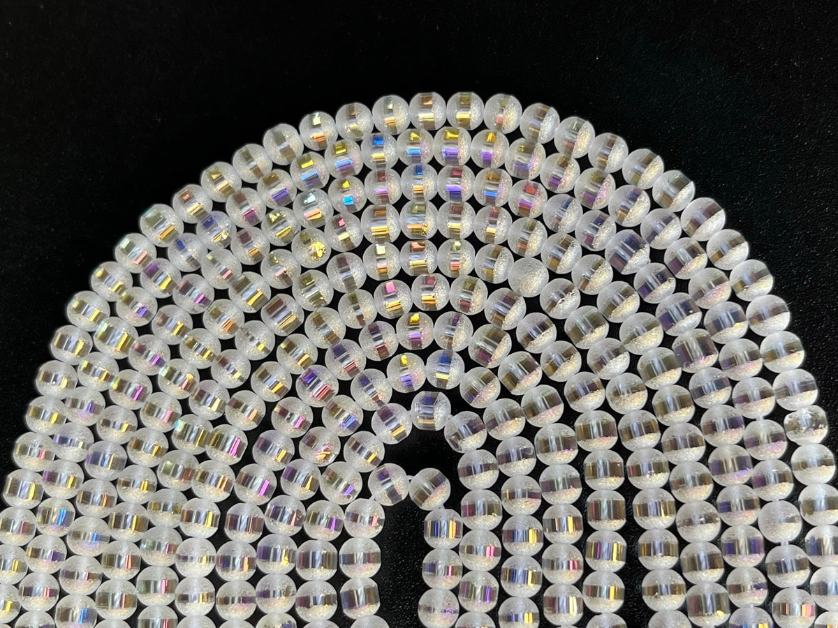 15.5" 4mm Druzy AB color glass round beads with a line