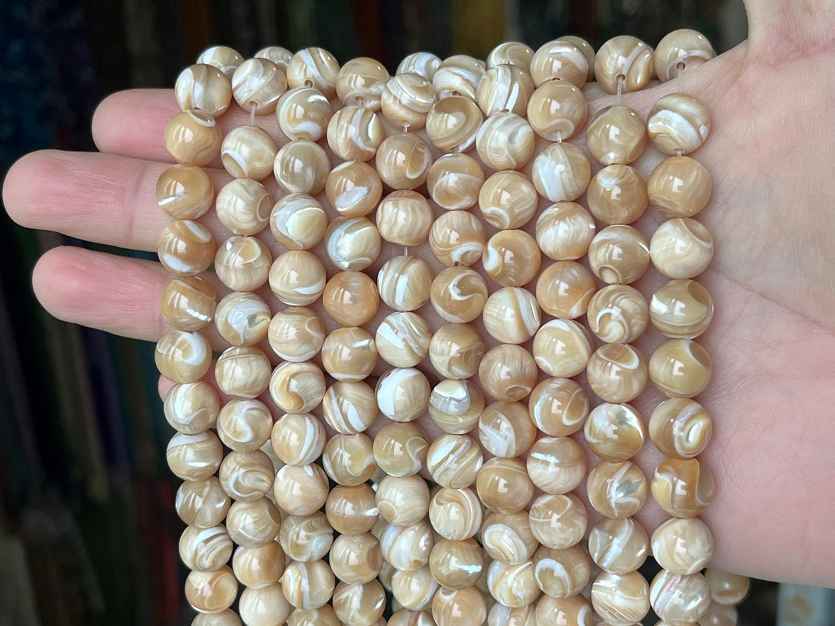 15.5" 8mm/10mm Natural yellow mother of pearl round beads, MOP