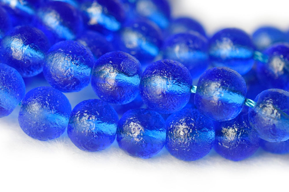 15.5" 8mm Dark blue matte frosted Mermaid glass round beads