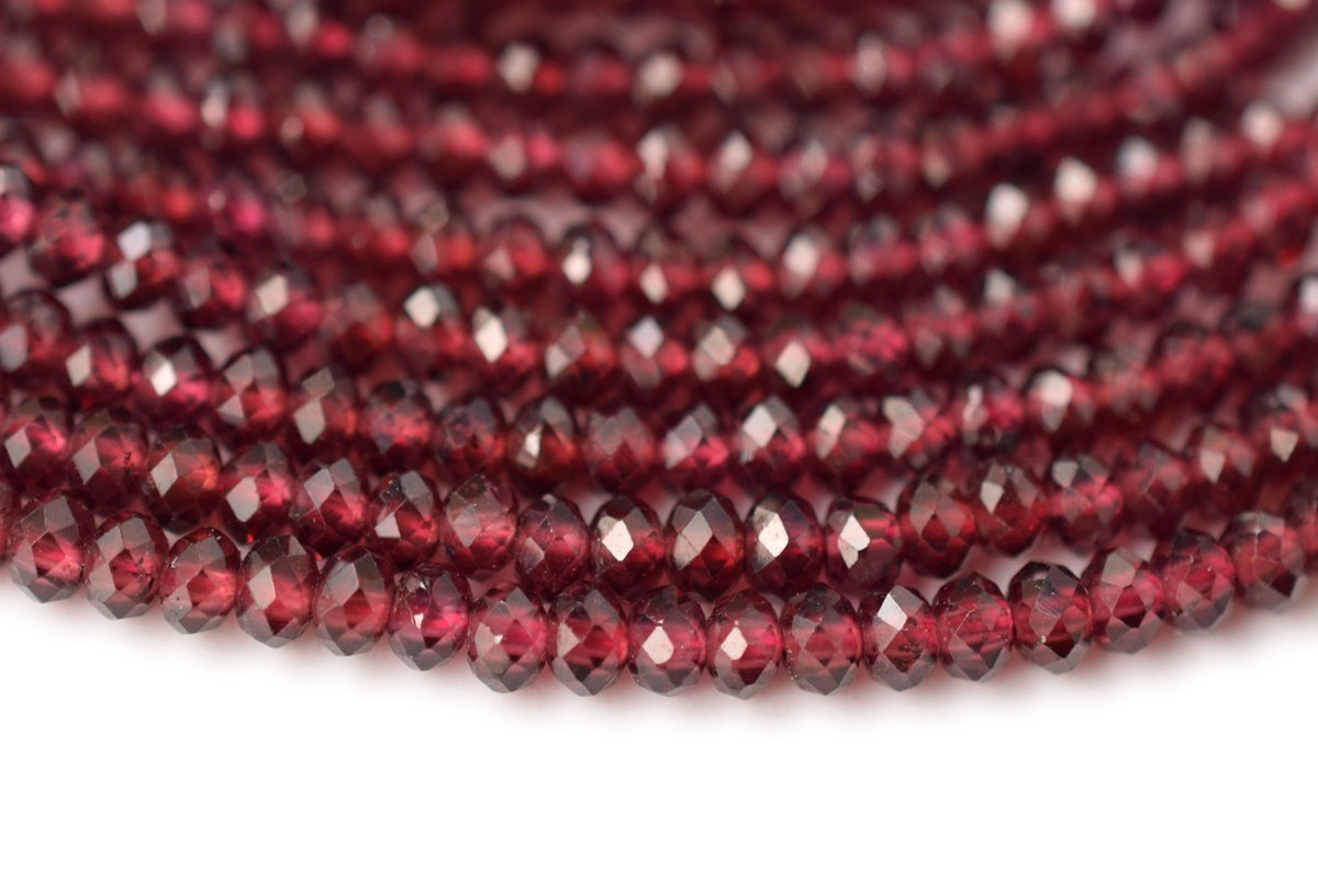 15.5" Wine Red garnet 2x3mm sharp faceted beads,, transparent, shining quality