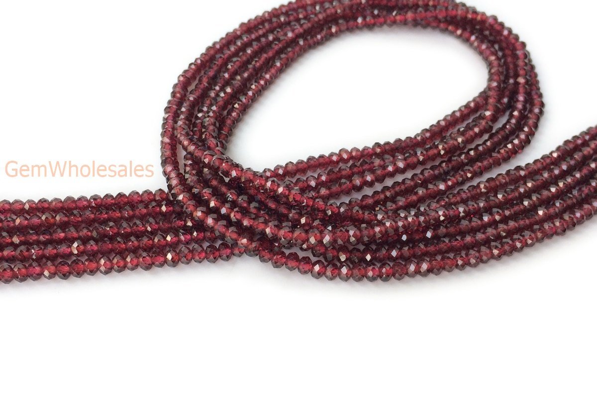 15.5" Wine Red garnet 2x3mm sharp faceted beads,, transparent, shining quality