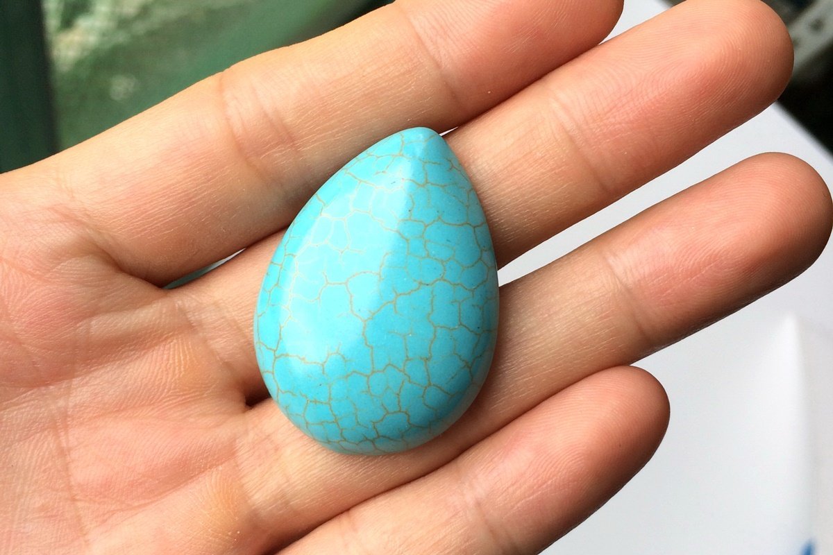 1PC 30x40mm Blue turquoise howlite flate teardrop cabochon,