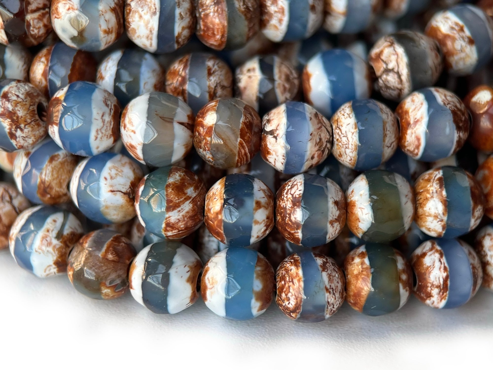 15" 6mm Antique Blue brown Bulk tibetan DZI agate round faceted beads