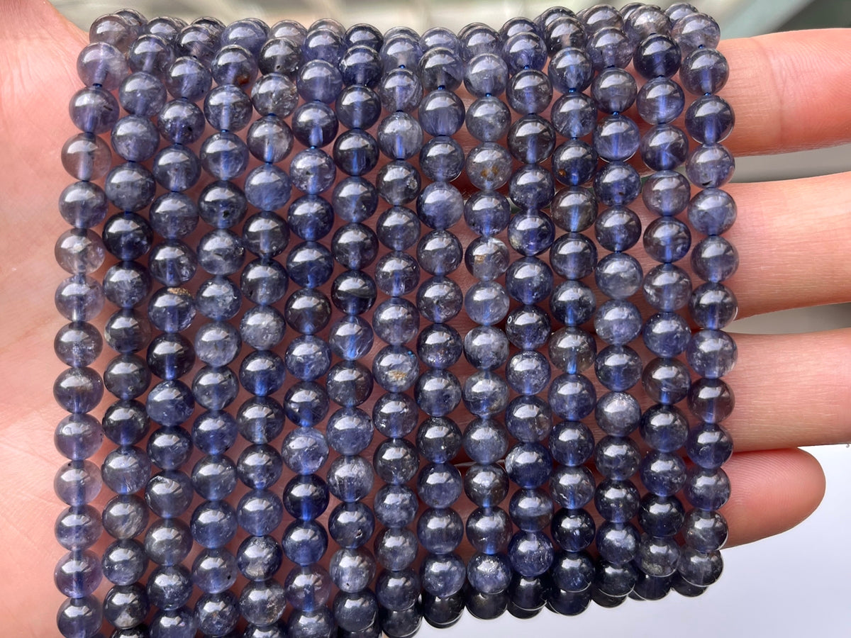 15.5"  Natural 6mm lolite stone round beads, light purple blue gemstone