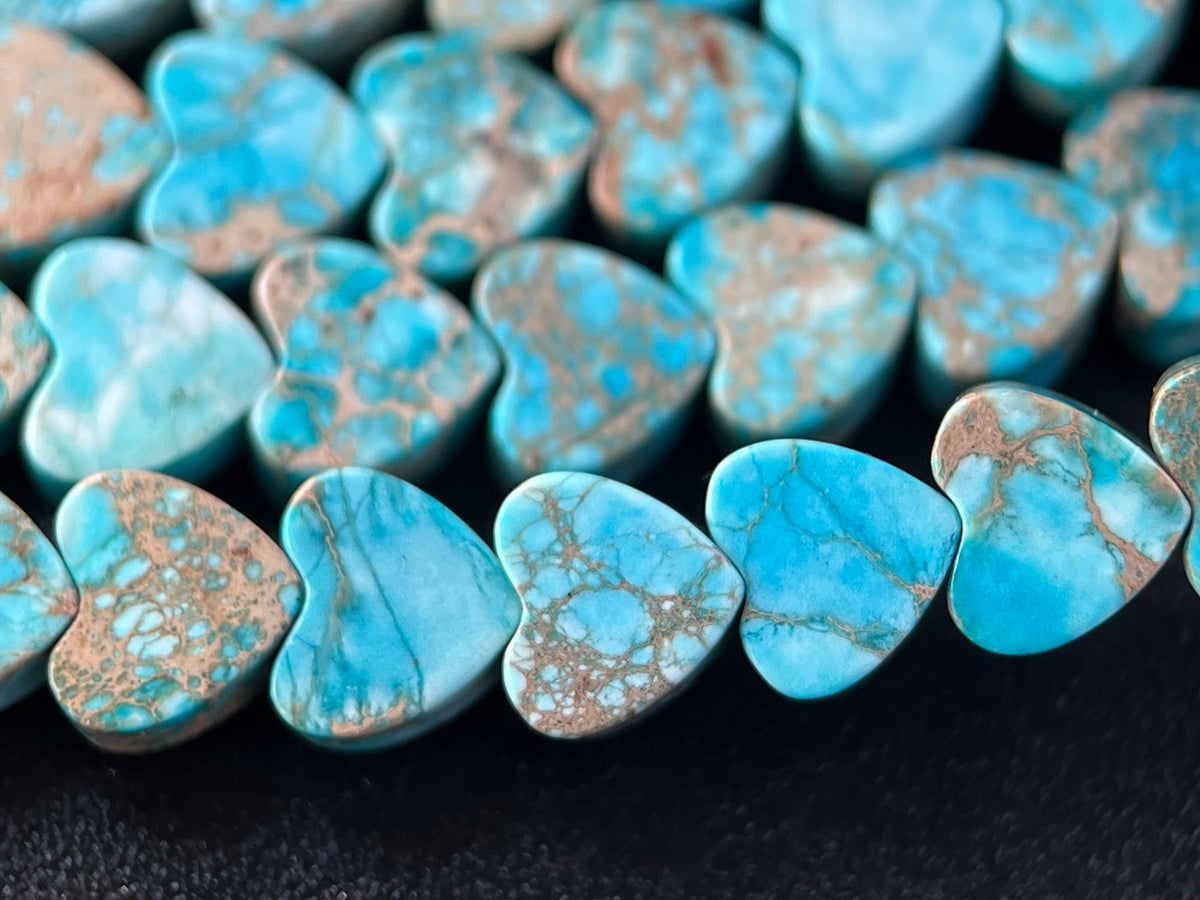 15.5" 6mm light Blue Sea Sediment heart beads, emperor jasper heart