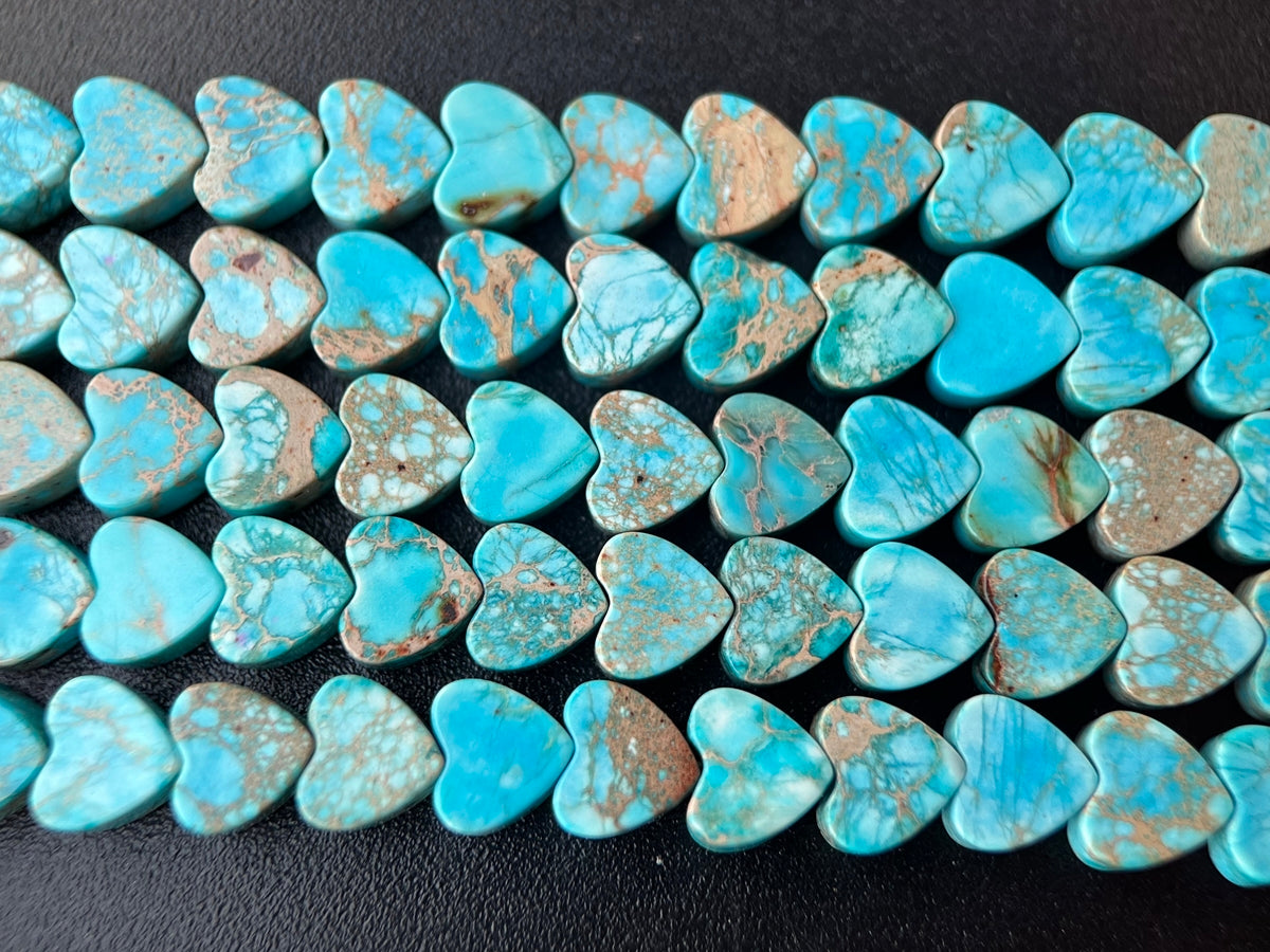 15.5" 6mm light Blue Sea Sediment heart beads, emperor jasper heart