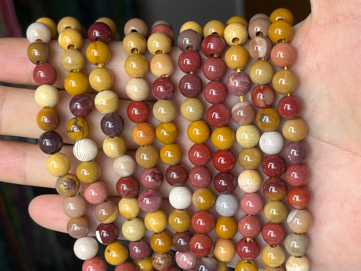 15“ 8mm Natural moukaite/mookaite stone 2.5mm big hole round beads