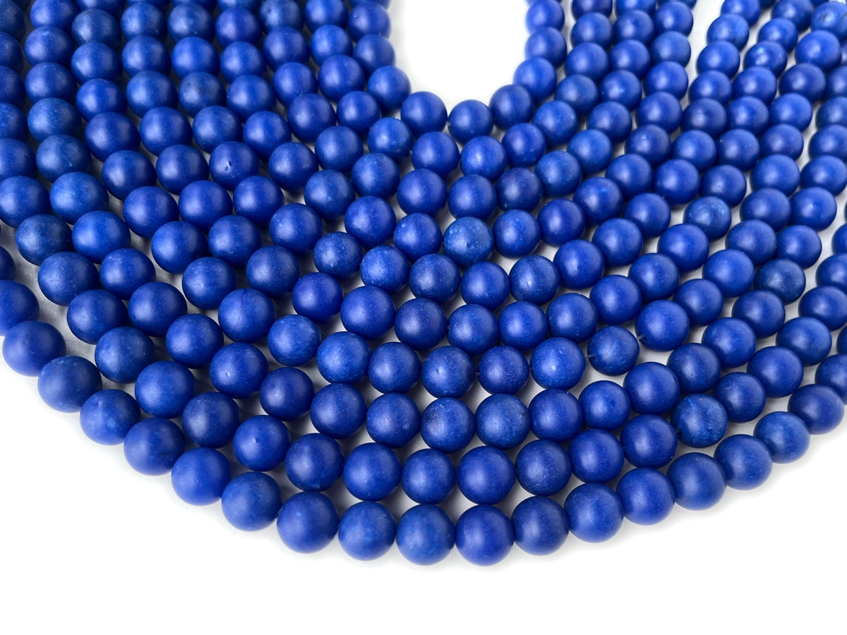 15" 10mm matte lapis blue dyed jade Round beads