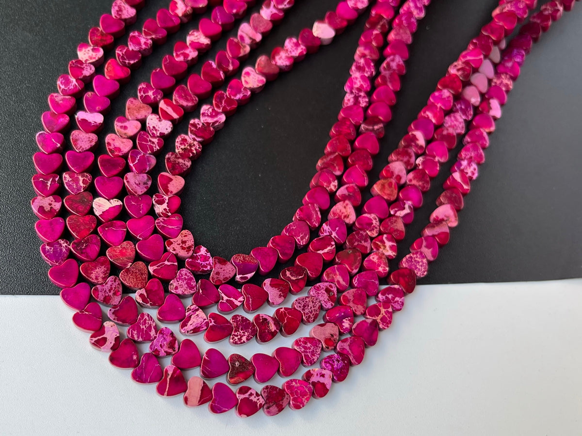 15.5" 6mm Purple red Sea Sediment heart beads, emperor jasper heart