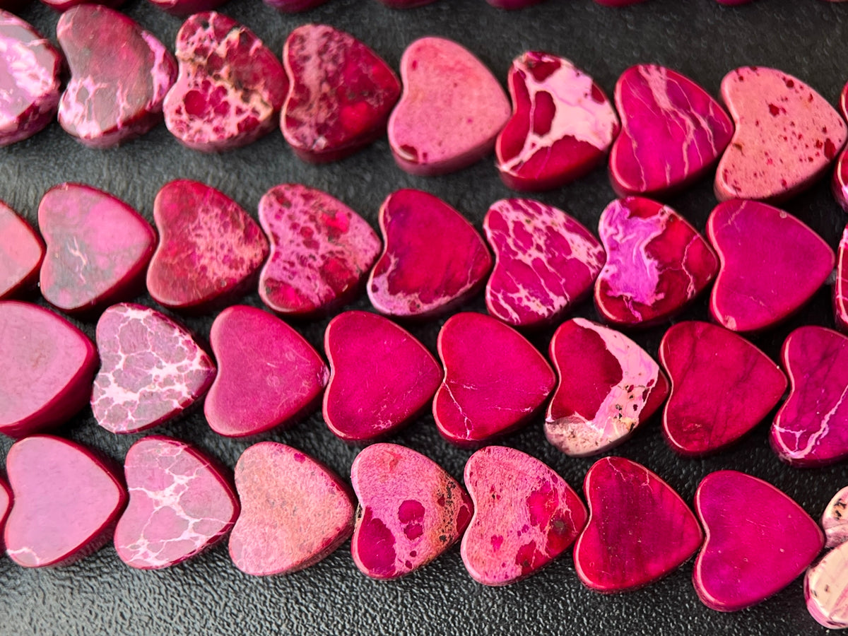 15.5" 6mm Purple red Sea Sediment heart beads, emperor jasper heart