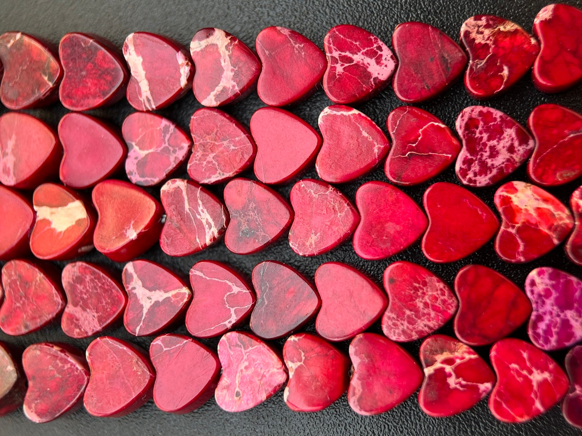 15.5" 6mm red Sea Sediment heart beads, emperor jasper heart