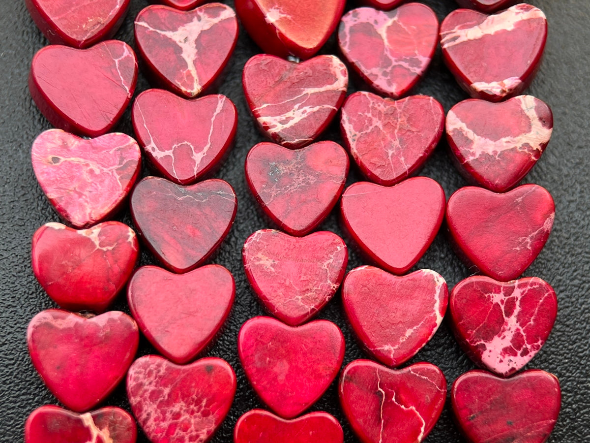 15.5" 6mm red Sea Sediment heart beads, emperor jasper heart