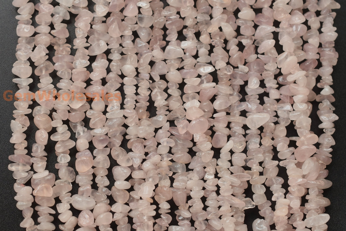 34" Natural Rose quartz 5x10mm chips beads, pink crystal