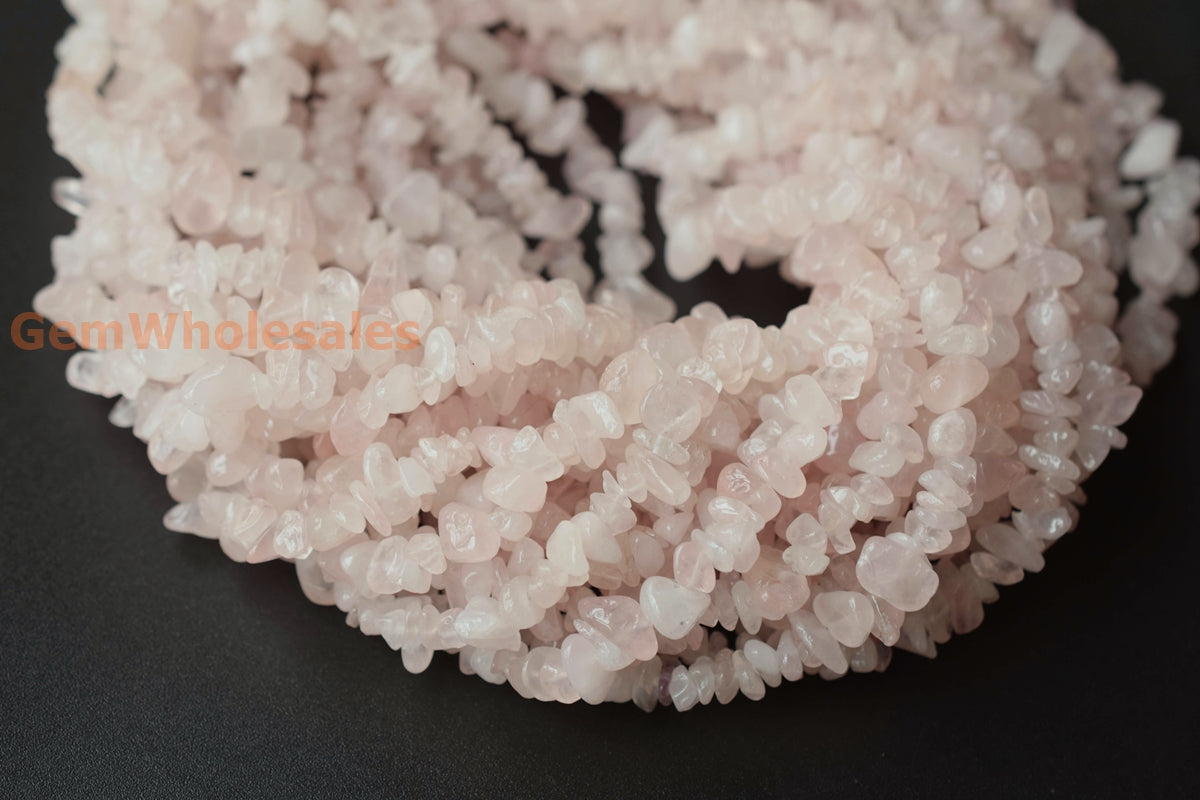 34" Natural Rose quartz 5x10mm chips beads, pink crystal