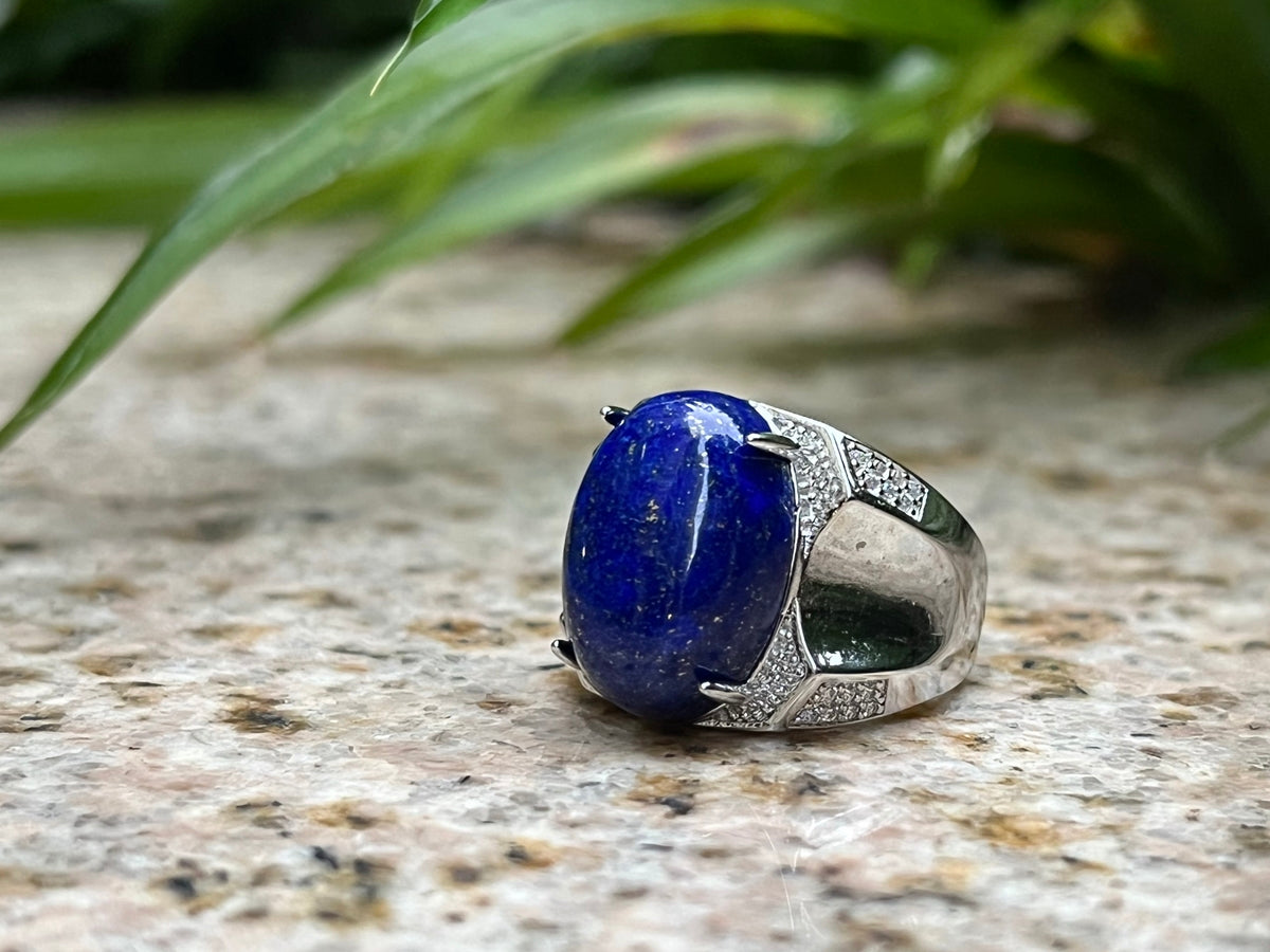 13x18mm Genuine Natural Lapis lazuli stone ring, gift for him