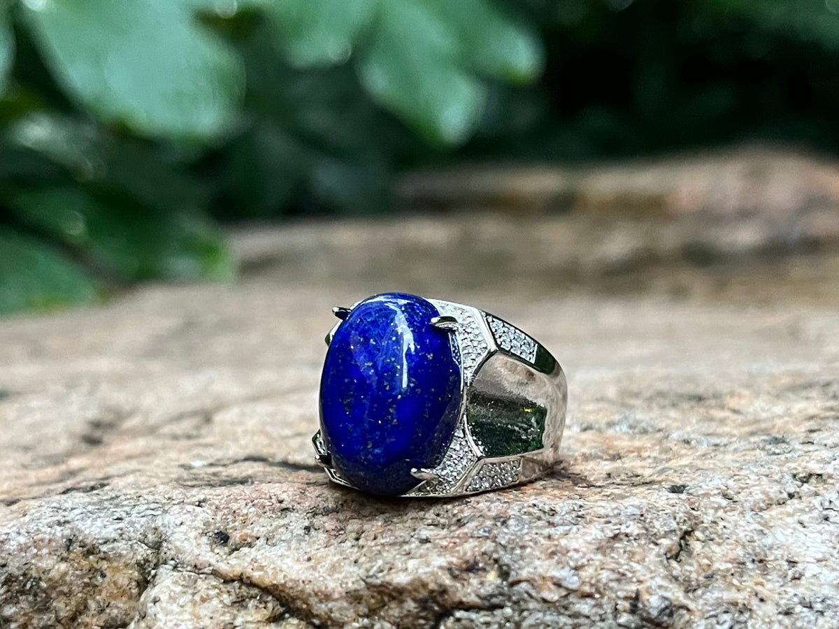 13x18mm Genuine Natural Lapis lazuli stone ring, gift for him