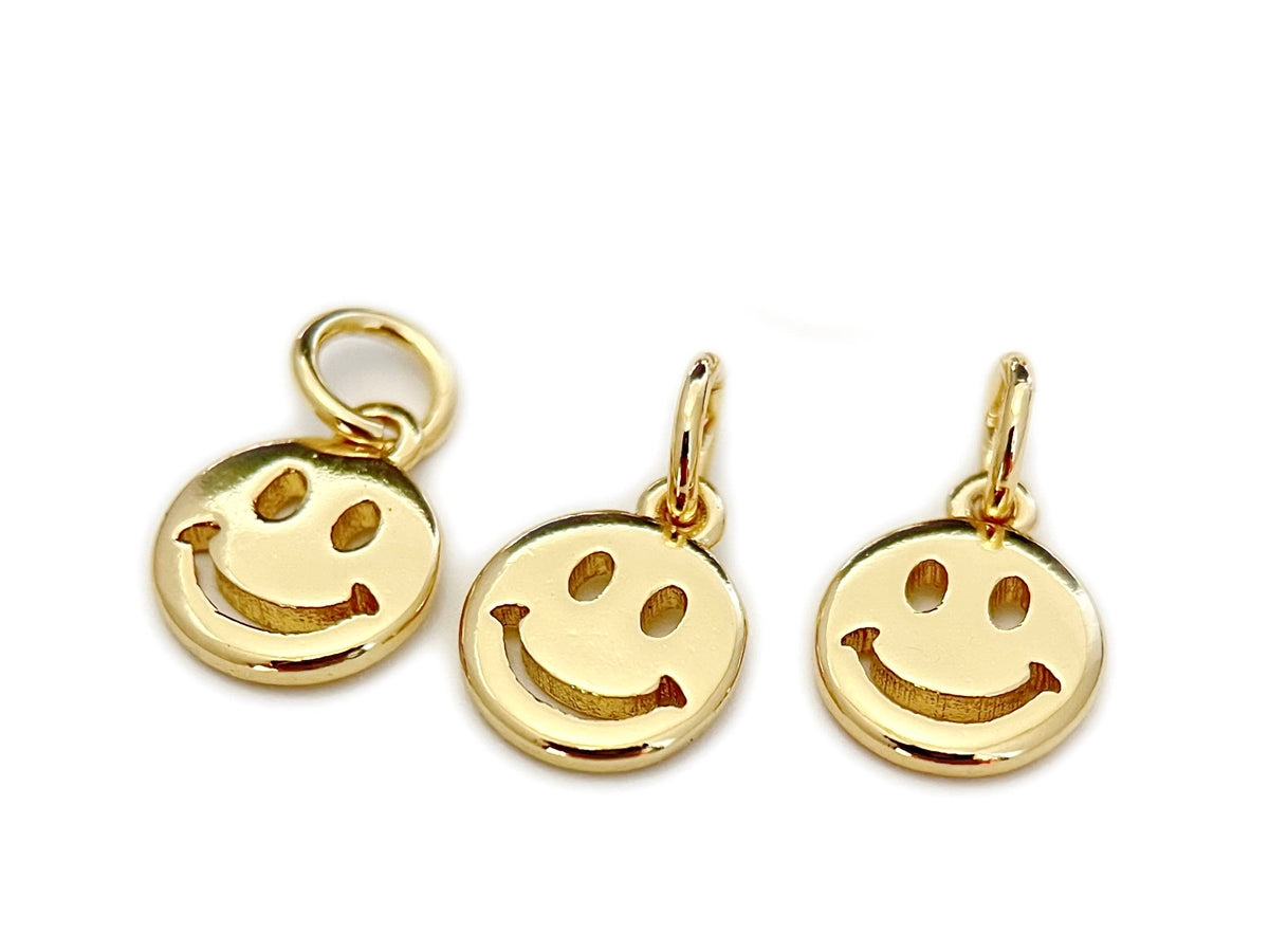 4PCS 8mm gold plated brass Happy Face Charm, Double Sided findings