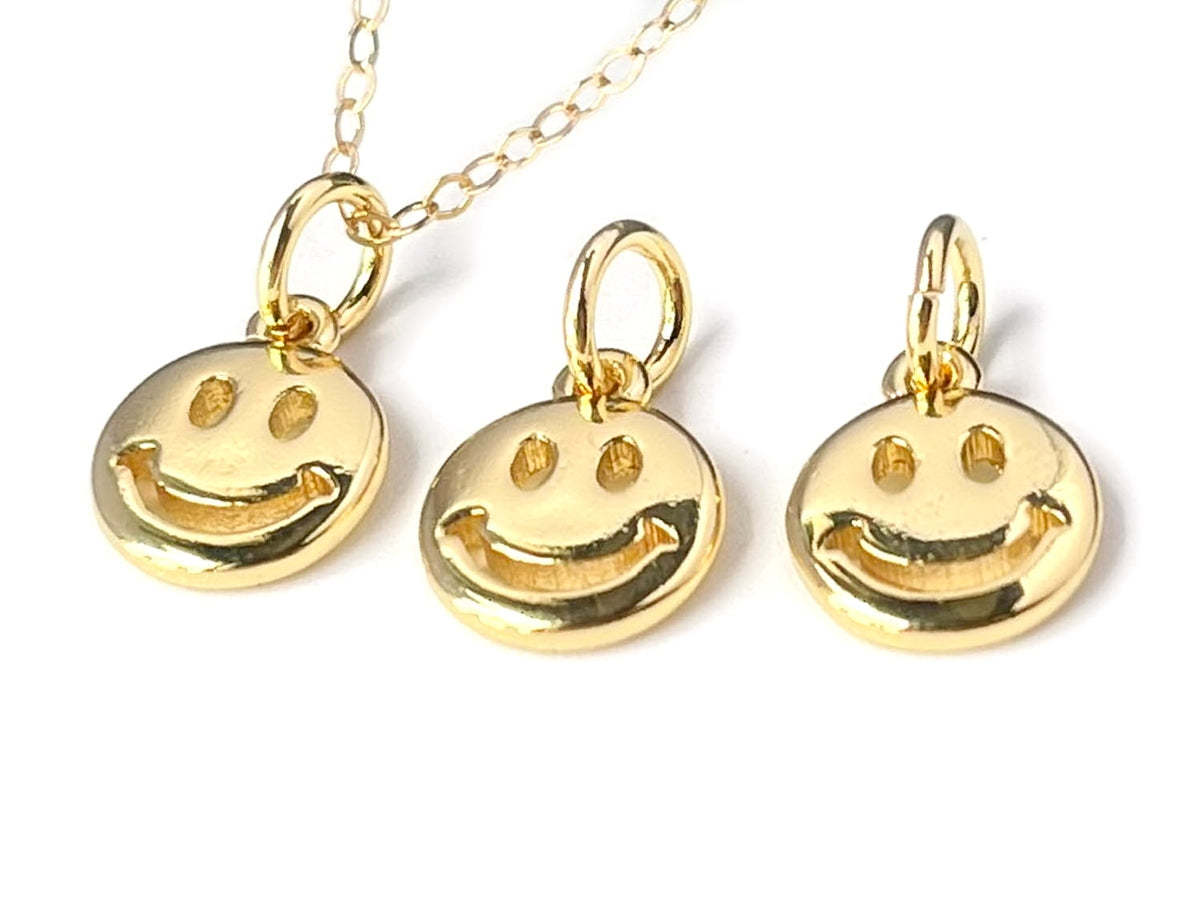 4PCS 8mm gold plated brass Happy Face Charm, Double Sided findings
