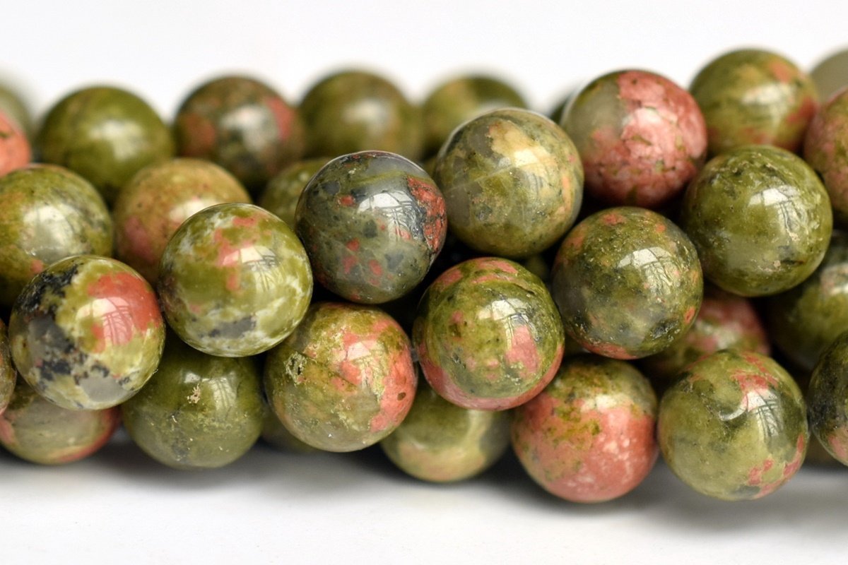15.5" 6mm/8mm/10mm Natural green red Unakite round beads