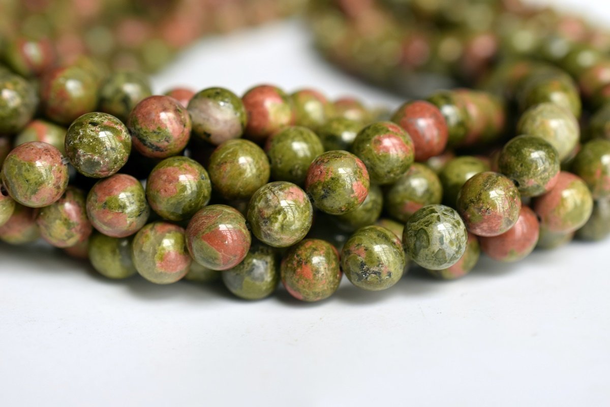 15.5" 6mm/8mm/10mm Natural green red Unakite round beads