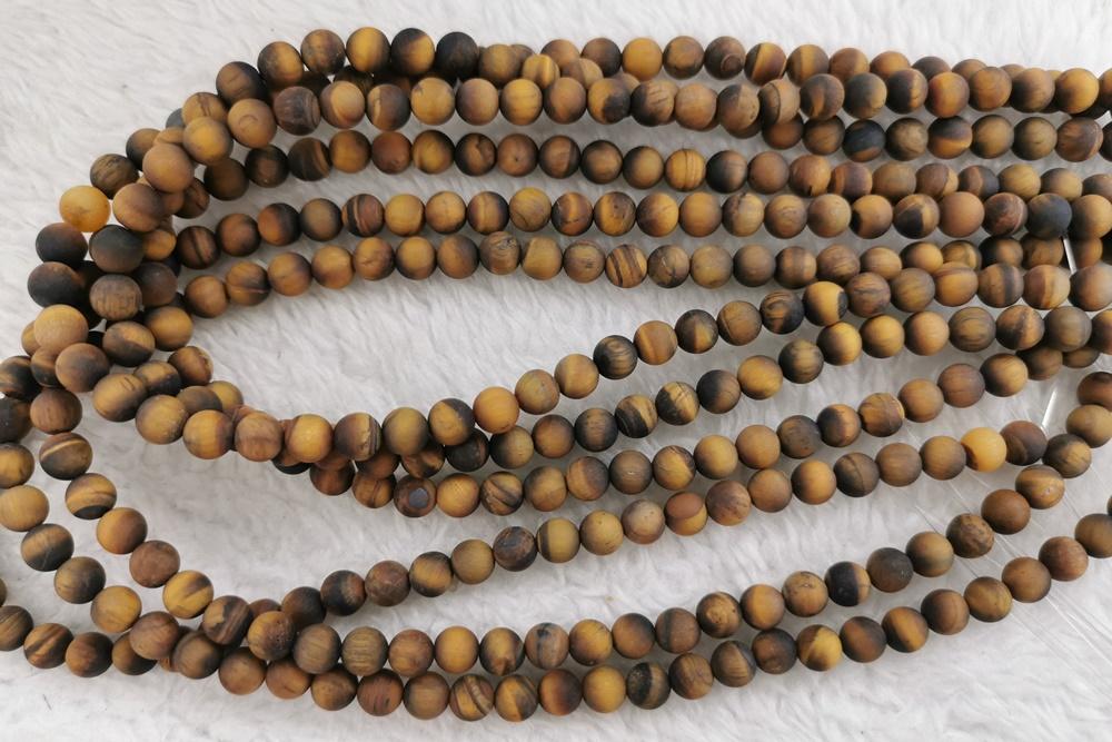 15.5" Matte yellow tiger eye 6mm round beads, frosted yellow tiger eye