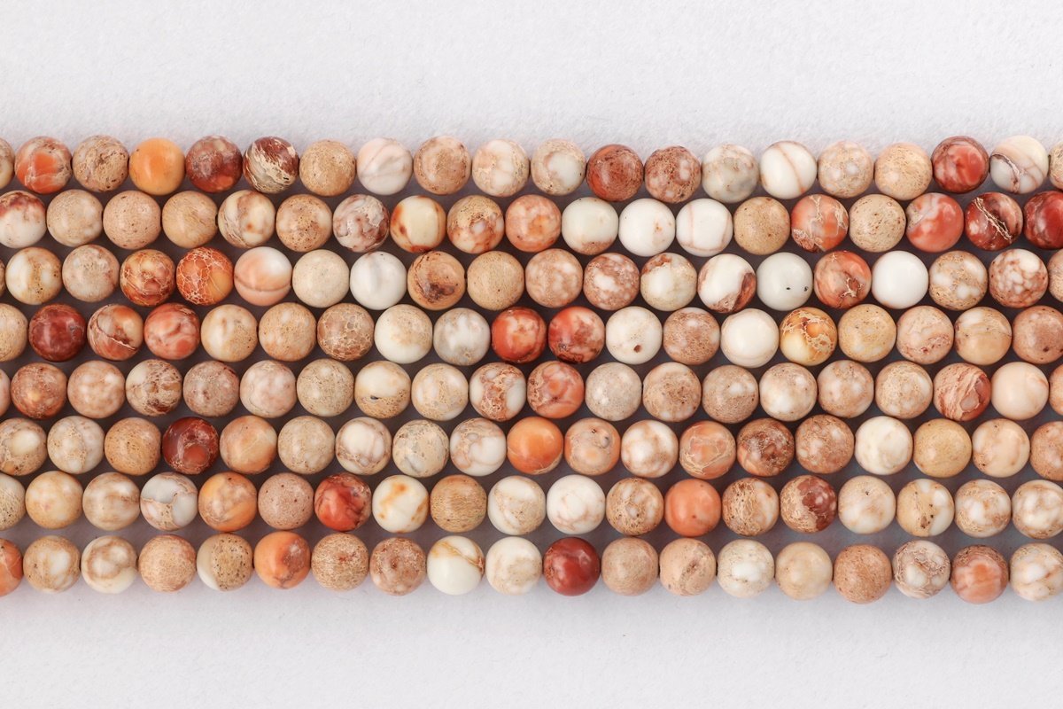 15.5" 8mm cream beige orange emperor jasper round beads, Sea Sediment