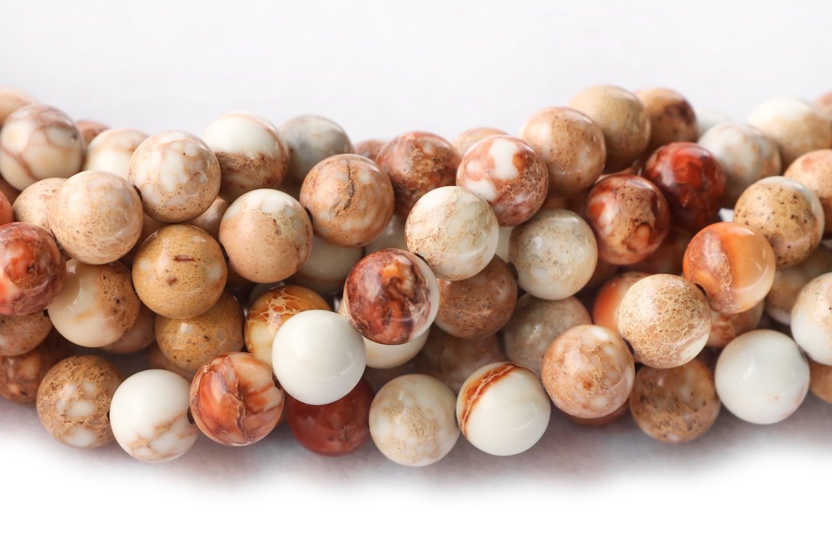 15.5" 8mm cream beige orange emperor jasper round beads, Sea Sediment