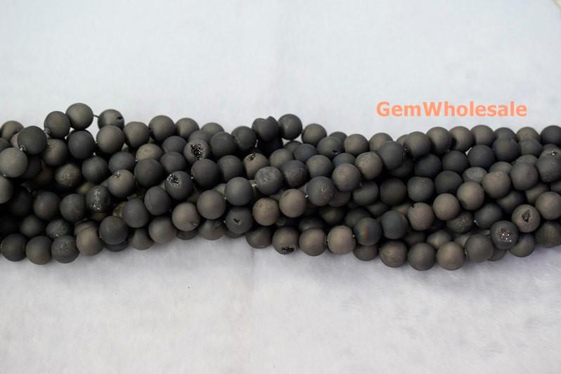 15" 12mm/14mm Dark grey druzy Agate Round beads