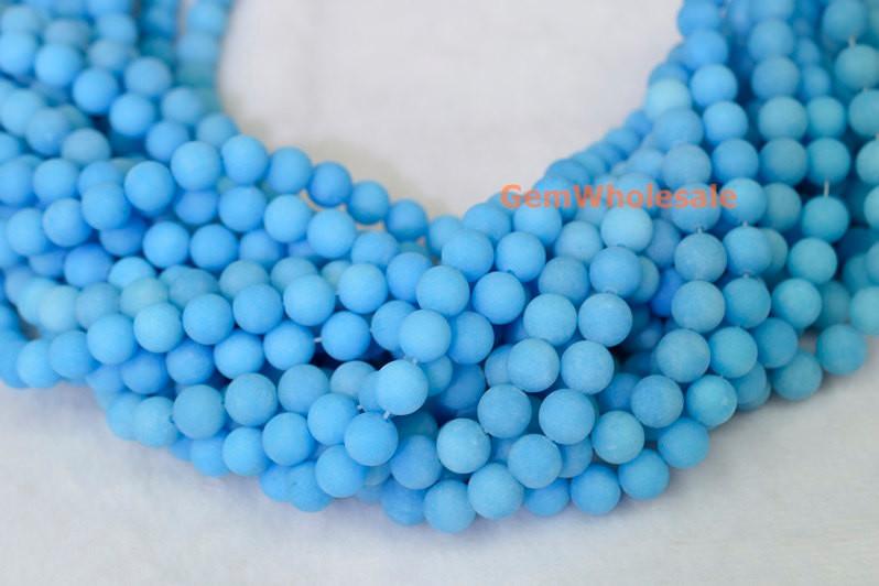 15.25" 6mm/8mm/10mm/12mm matte blue dyed jade Round beads gemstone
