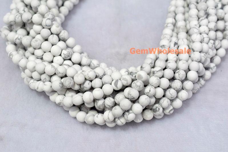 15.5" 6mm Matte/frosted natural white howlite round beads, White gemstone