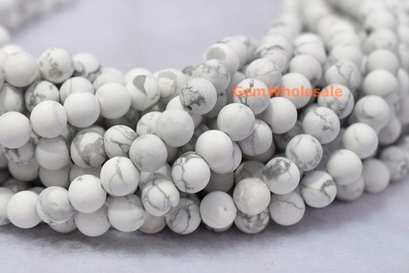 15.5" 8mm/10mm Matte/frosted natural white howlite round beads, White gemstone