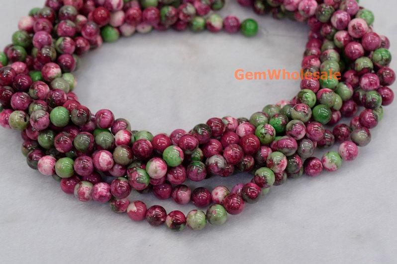 15.5" 8mm/10mm Dyed red green rain flower stone round