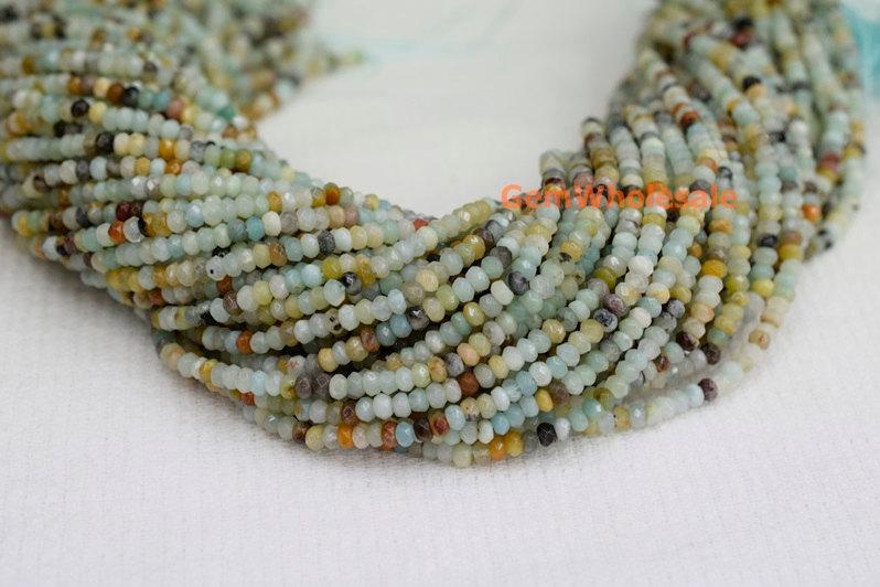 15.5" 4x6mm Natural amazonite rondelle faceted beads,multi color gemstone