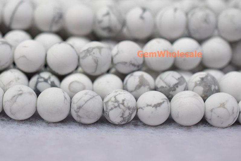 15.5" 6mm Matte/frosted natural white howlite round beads, White gemstone