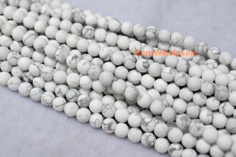 15.5" 8mm/10mm Matte/frosted natural white howlite round beads, White gemstone