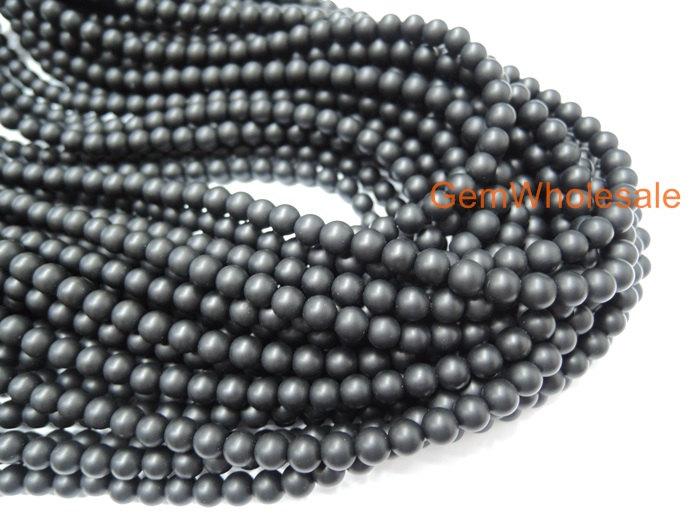 15.5" 4mm/6mm Matte/frosted black agate/onyx round beads,gemstone