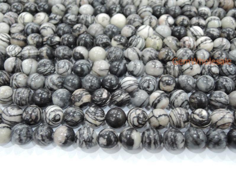 15.5" 6mm/8mm/10mm/12mm Natural spider web jasper round beads,Grey color Zebra stone