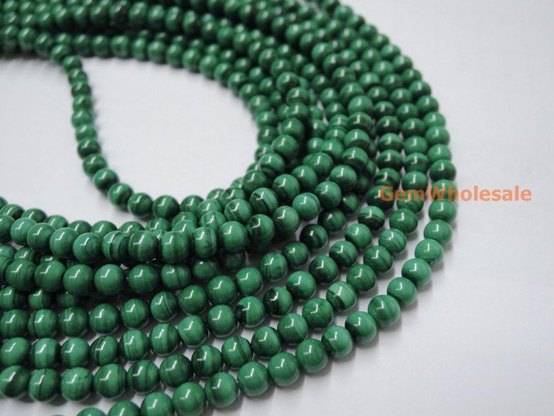 15.5" 4mm Natural green malachite stone round beads AA