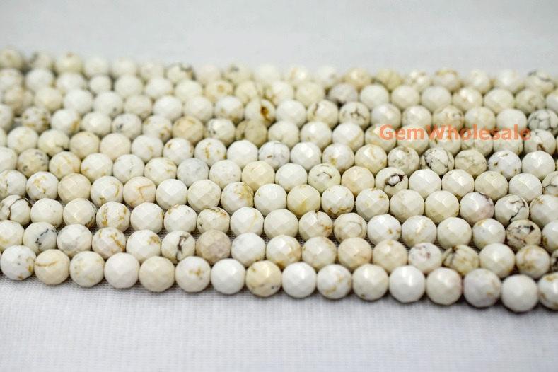 15.5" 4mm/6mm Cream White howlite round faceted beads, White beige gemstone,Ivory color howlite